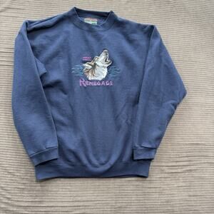 Vintage 90's Great North Renegade Wolf Sweatshirt Men Large Blue Cotton.